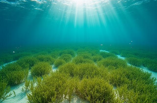 Ripresa subacquea di una prateria di posidonia nel Mediterraneo