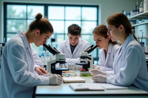 Studenti universitari che studiano biologia marina in laboratorio