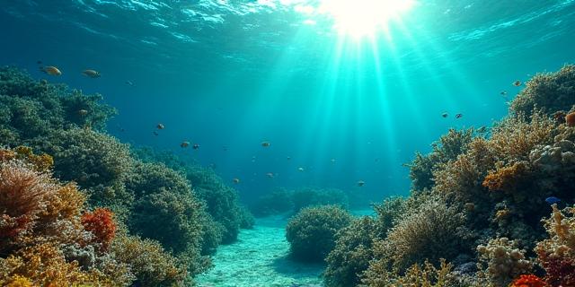 Vista subacquea del Mediterraneo con flora e fauna marina